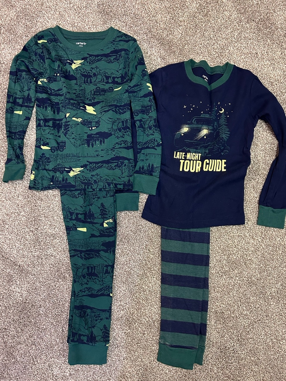 3/$25 Carter's Green & Navy 'Late-Night Tour Guide' Kids Pajama Set